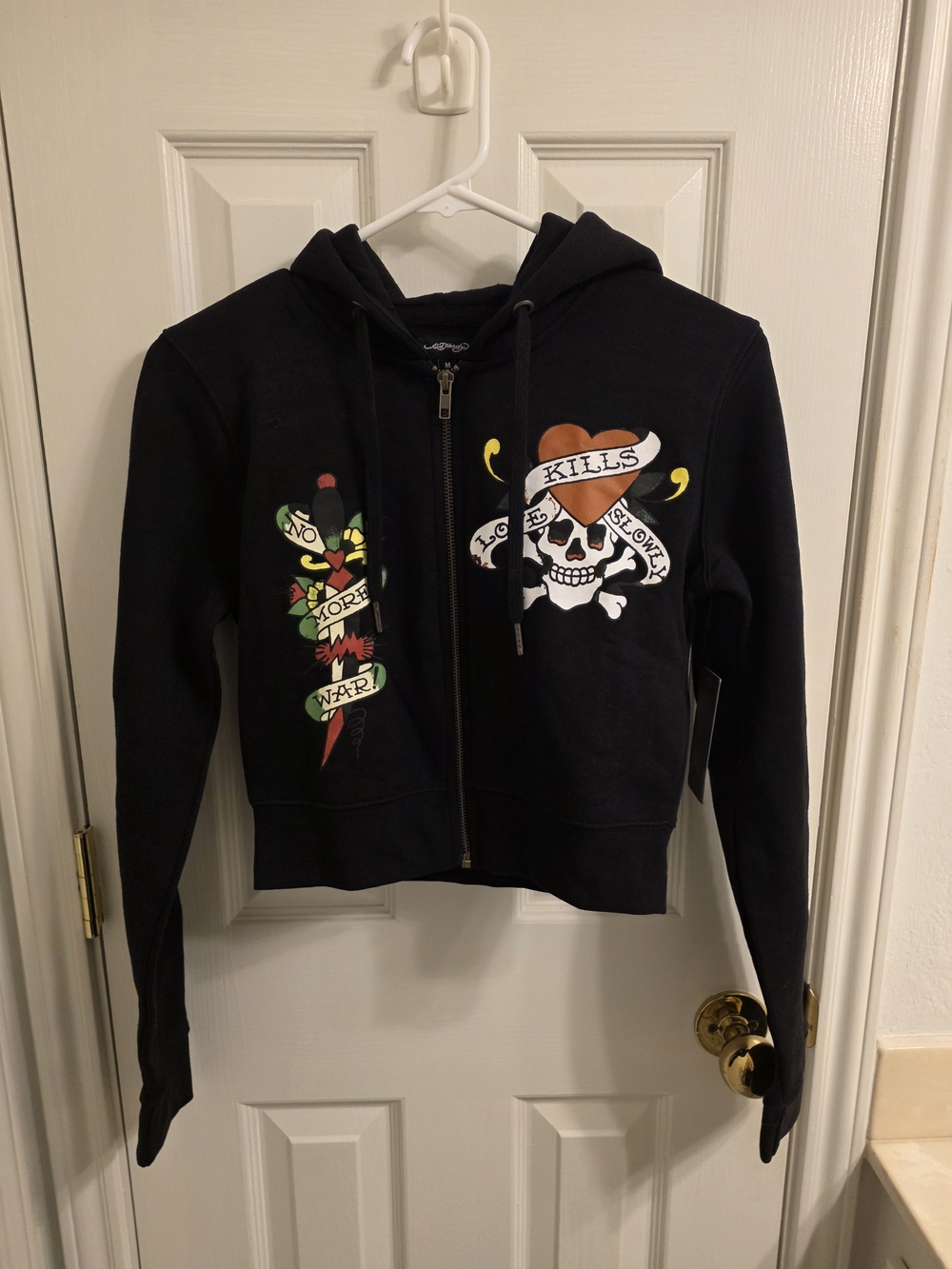 Ed Hardy Black Logo Zip Hoodie with Swallow Tag